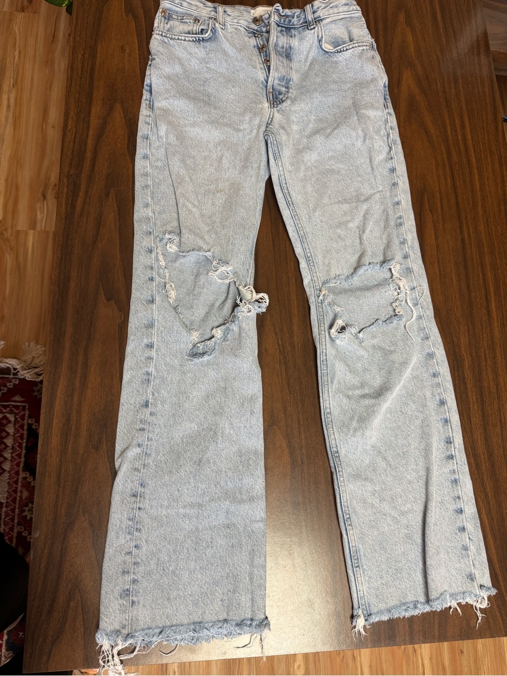 MNG Light Blue Distressed Flare Jeans
